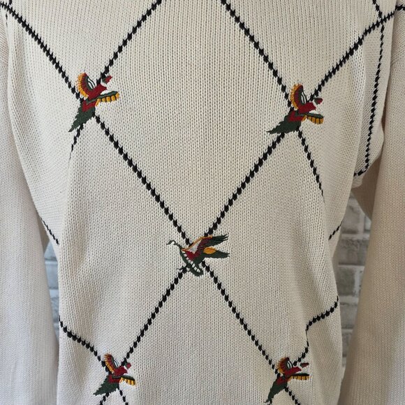 Vintage CF Hathaway Cotton Hand Intarsia Sweater Argyle Pheasant Preppy Acadamia - Picture 8 of 8